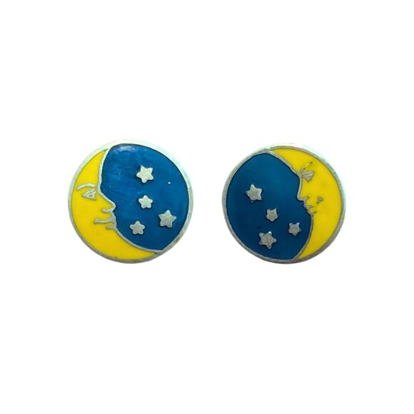 Vintage Y2K 90’s Celestial Earrings Half Moon Stars Man in the Moon 925 Silver - Picture 1 of 6